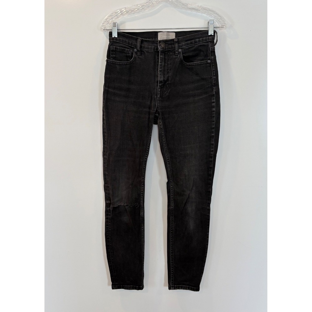 Everlane Womens High Rise Skinny Jeans Washed Black Size 27 Reg Distressed Knee